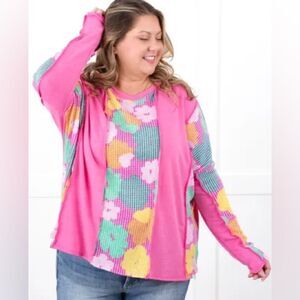 Haptics Colorful Floral Patchwork Women's Top Size Medium